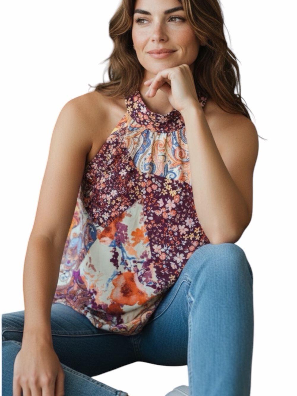 **NWT** Savannah Jane Mixed Print High Neck Blouse